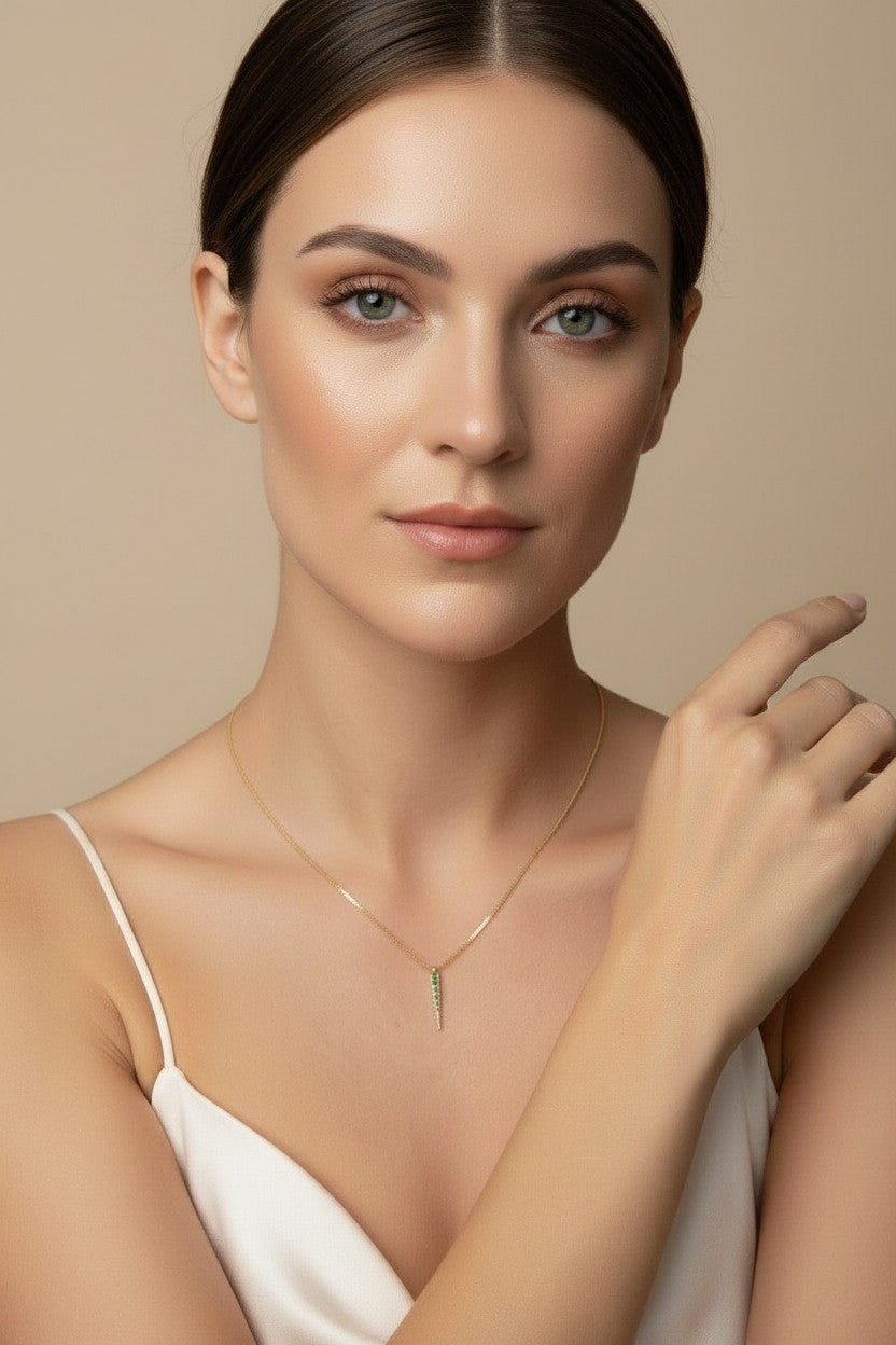 💚 18k Gold Filled Emerald CZ Spear Necklace — The Sharpest Point. The Richest Green.