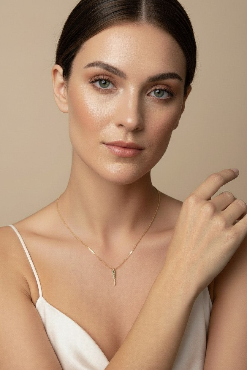💚 18k Gold Filled Emerald CZ Spear Necklace — The Sharpest Point. The Richest Green.