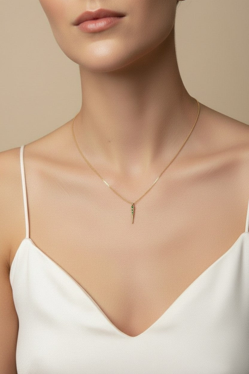 💚 18k Gold Filled Emerald CZ Spear Necklace — The Sharpest Point. The Richest Green.