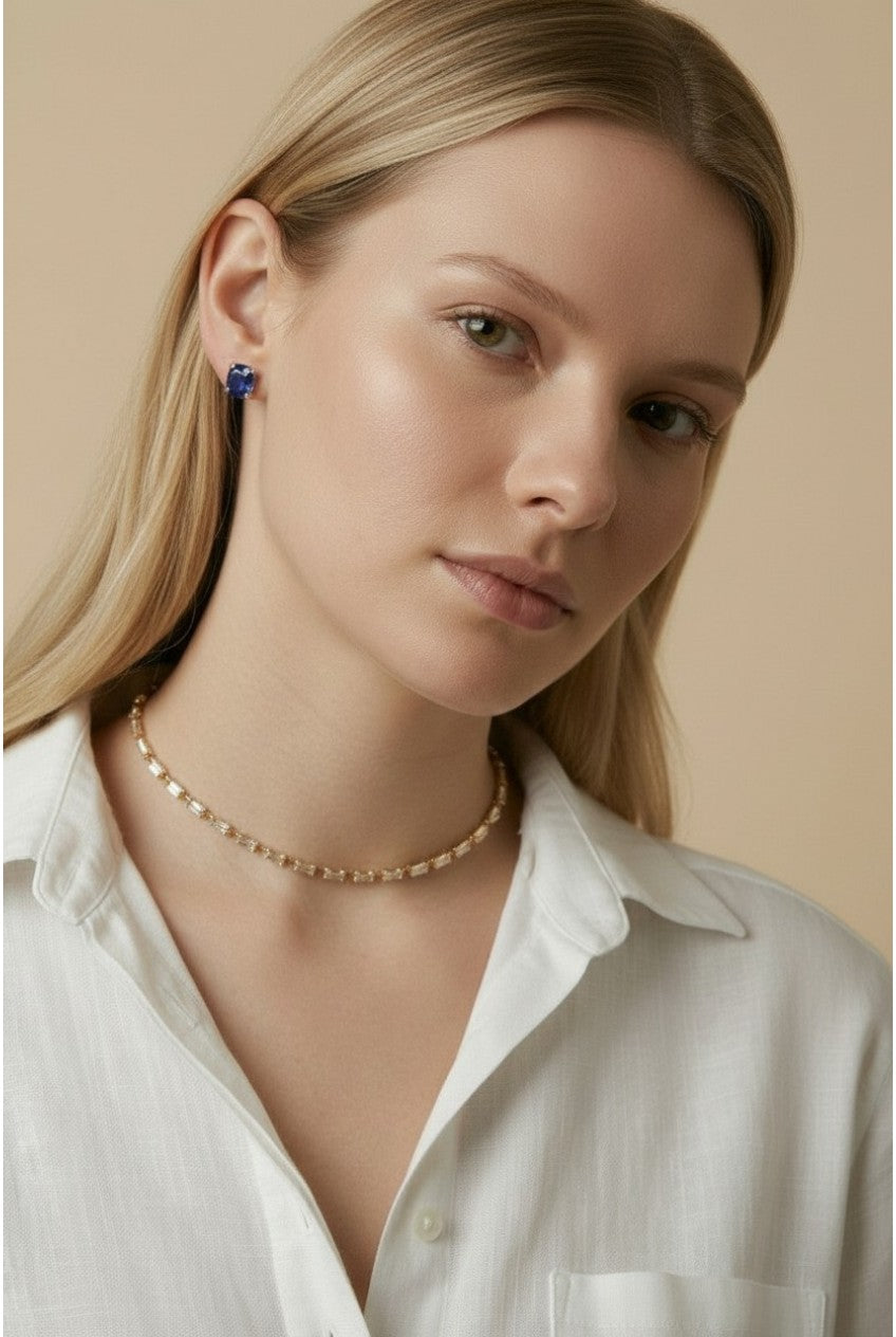 18k Gold Filled Sideways CZ Baguette Choker | Dainty Statement, Effortless Style