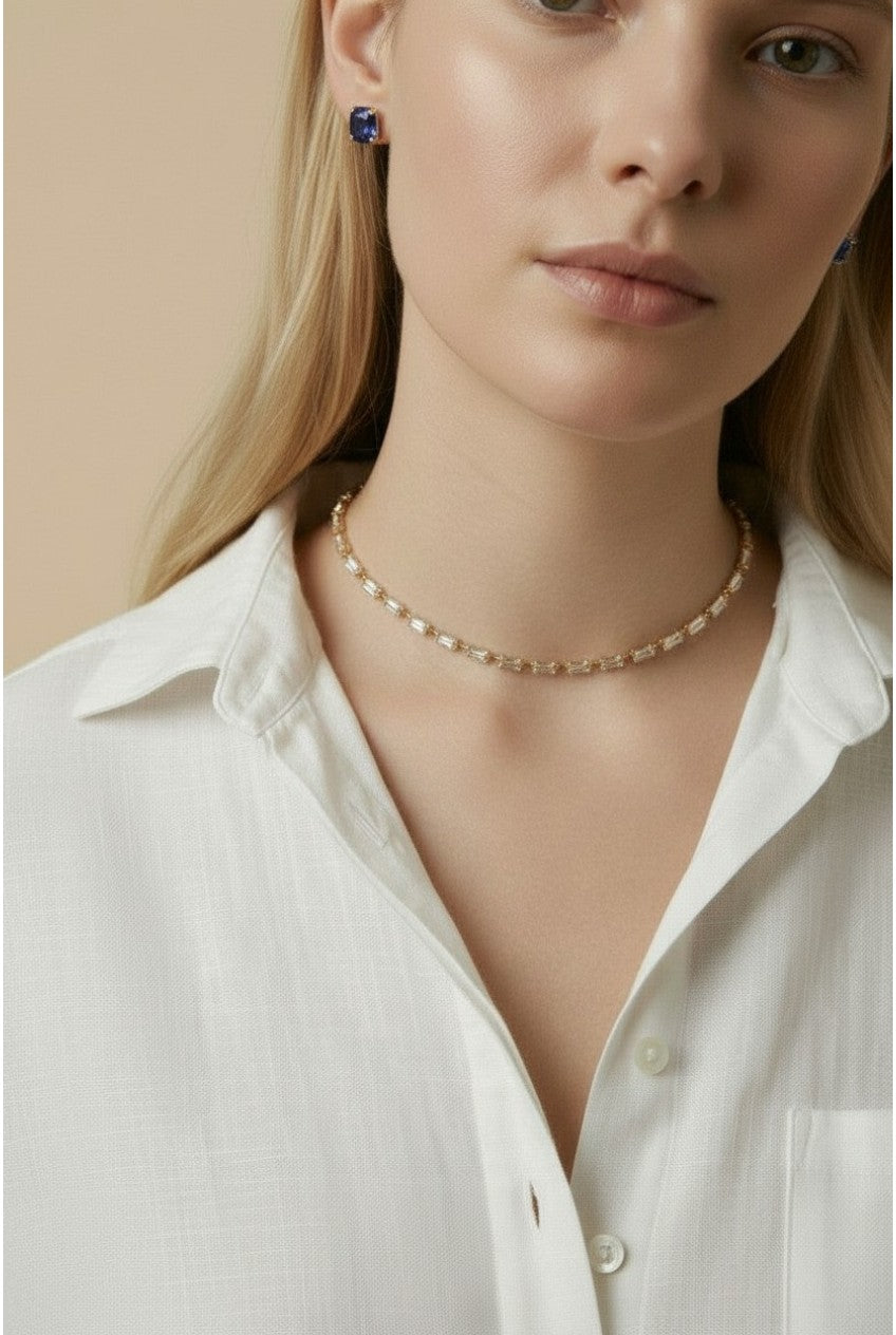 18k Gold Filled Sideways CZ Baguette Choker | Dainty Statement, Effortless Style