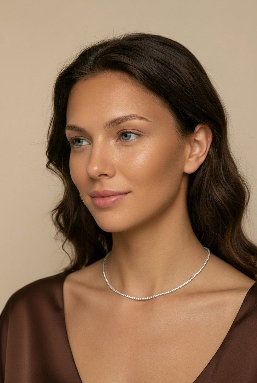 18k Gold Filled Tennis Necklace | Delicate Minimalist Sparkle