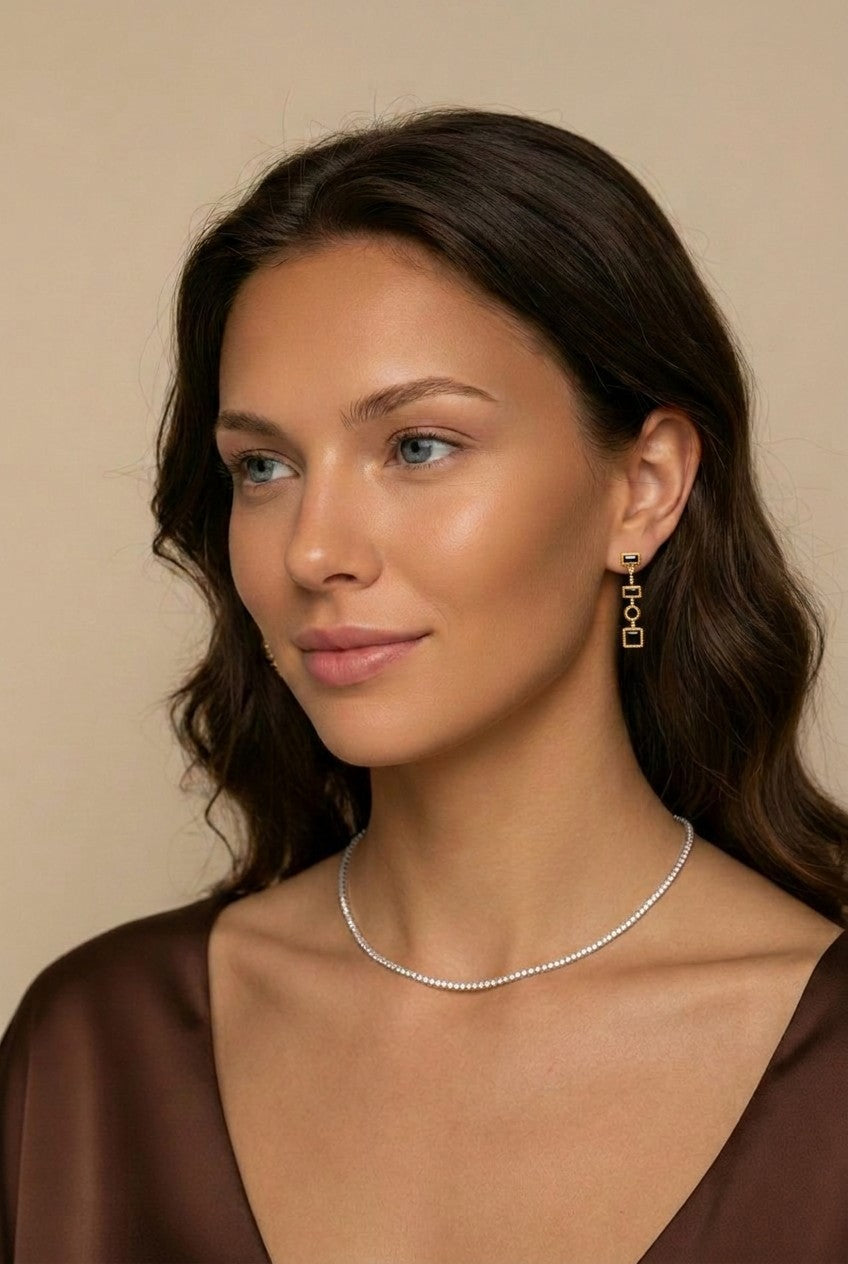 18k Gold Filled Black Dangling Shapes Earring