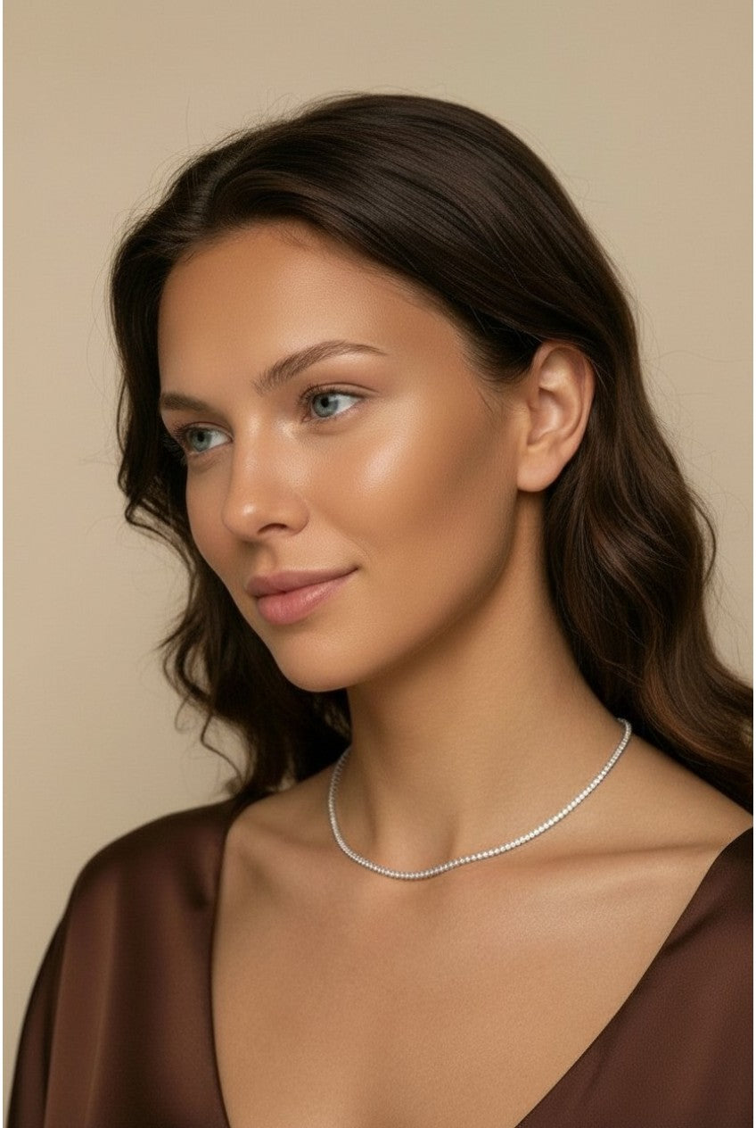 18k Gold Filled Tennis Necklace | Delicate Minimalist Sparkle