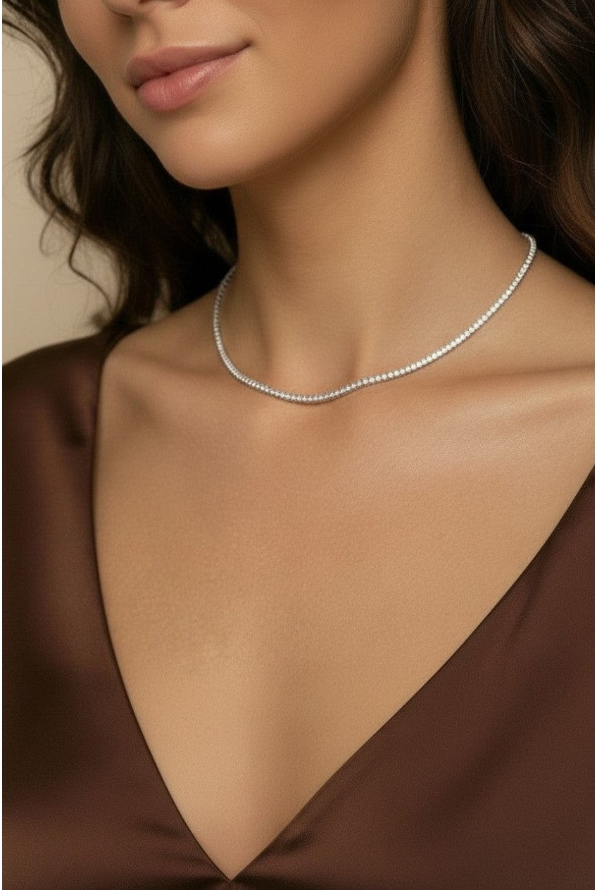 18k Gold Filled Tennis Necklace | Delicate Minimalist Sparkle