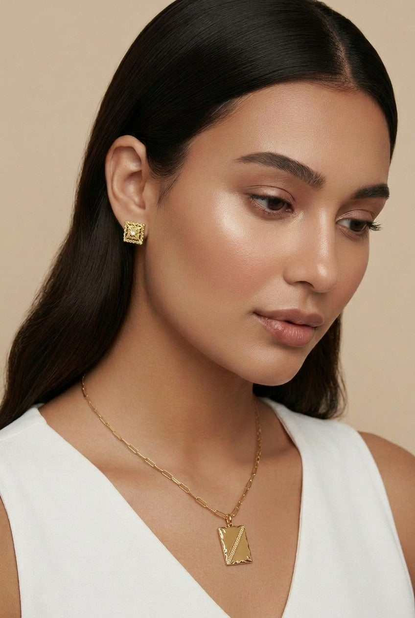 18k Gold Filled Tag Plate Pendant | Versatile Unisex Charm