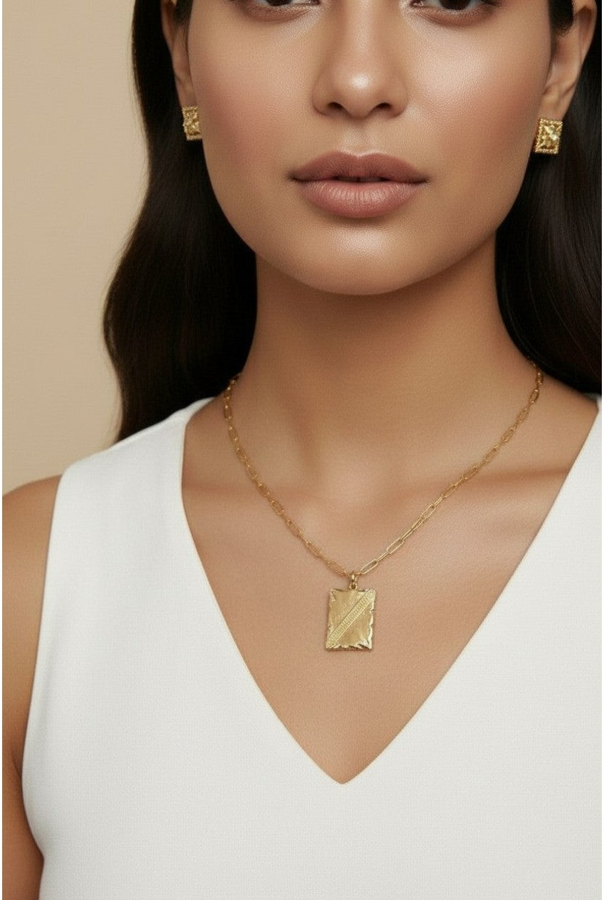 18k Gold Filled Tag Plate Pendant | Versatile Unisex Charm
