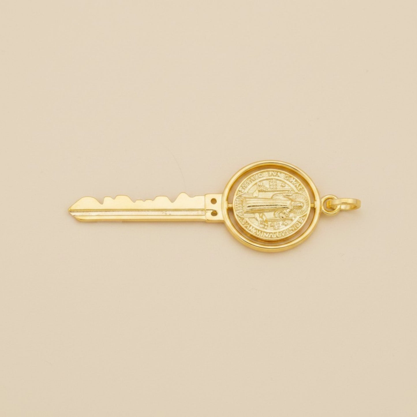 🗝️ 18k Gold Filled Saint Benedict Key Pendant — Protection That Turns. A Medal That Moves.