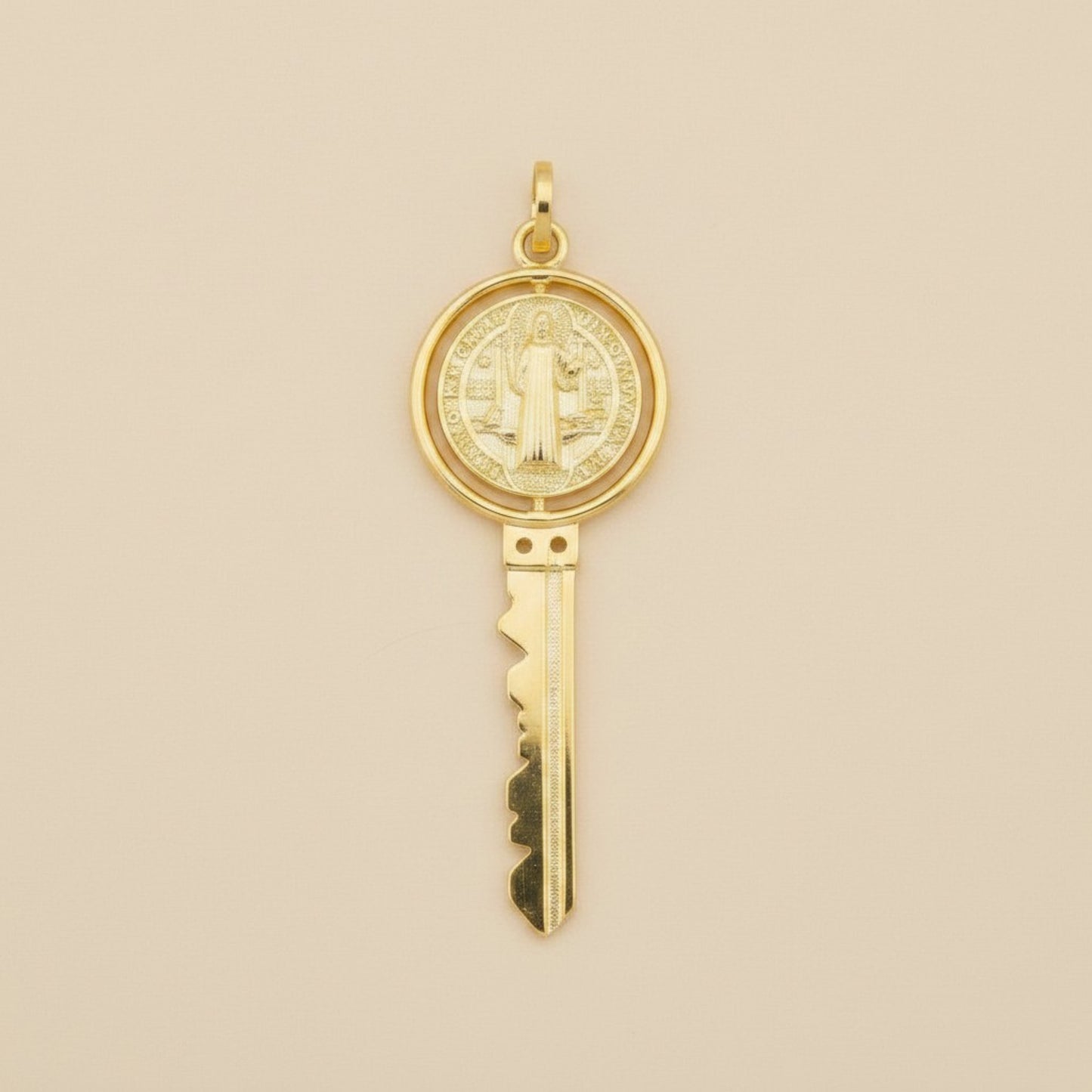 🗝️ 18k Gold Filled Saint Benedict Key Pendant — Protection That Turns. A Medal That Moves.