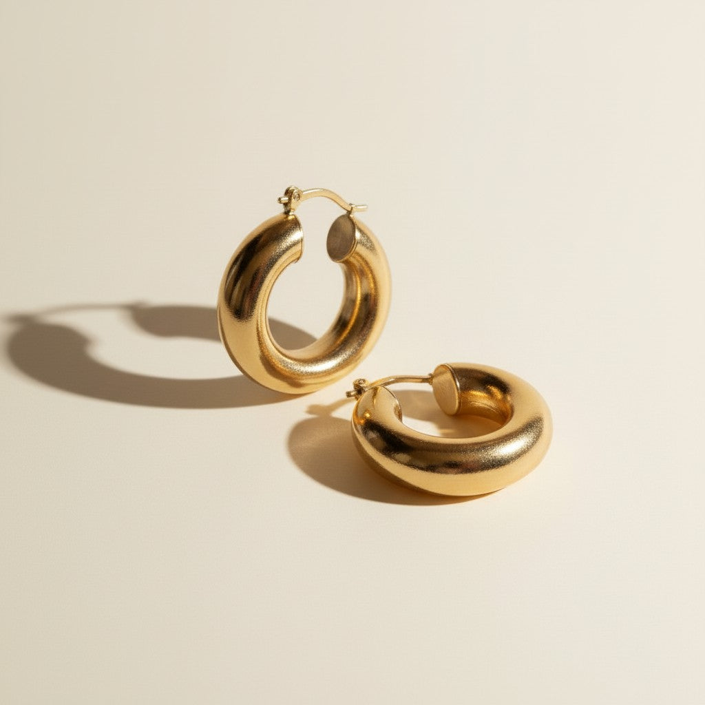 18k Gold Filled Fat Thick Small Hoop Earrings