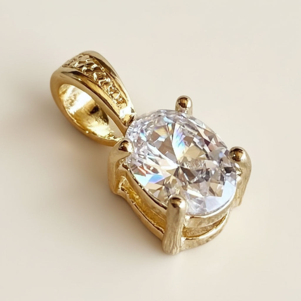 18k Gold Filled Oval Cubic Zirconia Charm| AAAAA Diamond Alternative| AAAAA Diamond Alternative