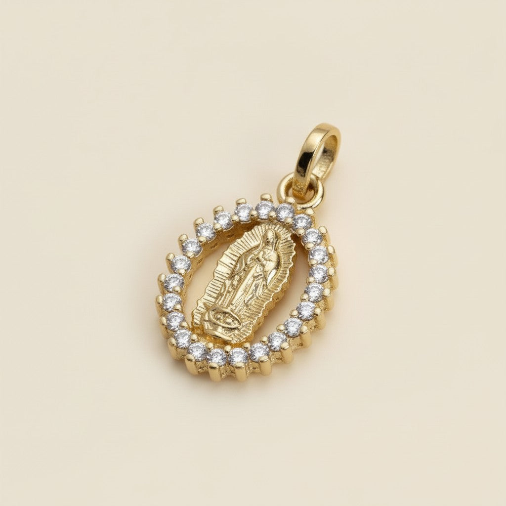 Lady of Guadalupe Pendant - Religious Jewelry with CZ