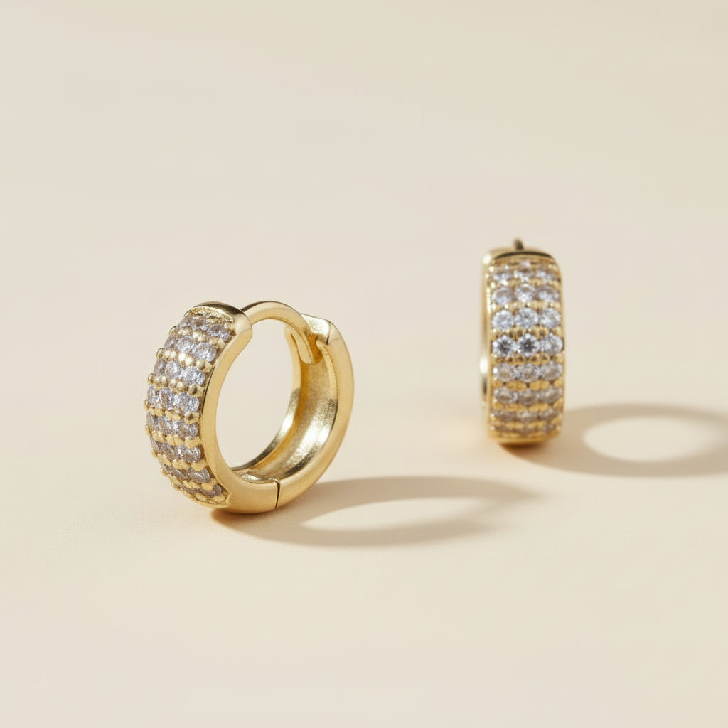 CZ Clicker Hoop Earrings for Women | 9.5mm Cubic Zirconia Huggie Hoops | Hypoallergenic Small Hoops