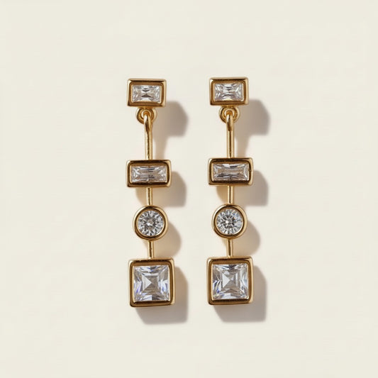 Geometric Dangle Earrings - Multi Shape CZ Stone Earrings for Women - Hypoallergenic Gold Earrings