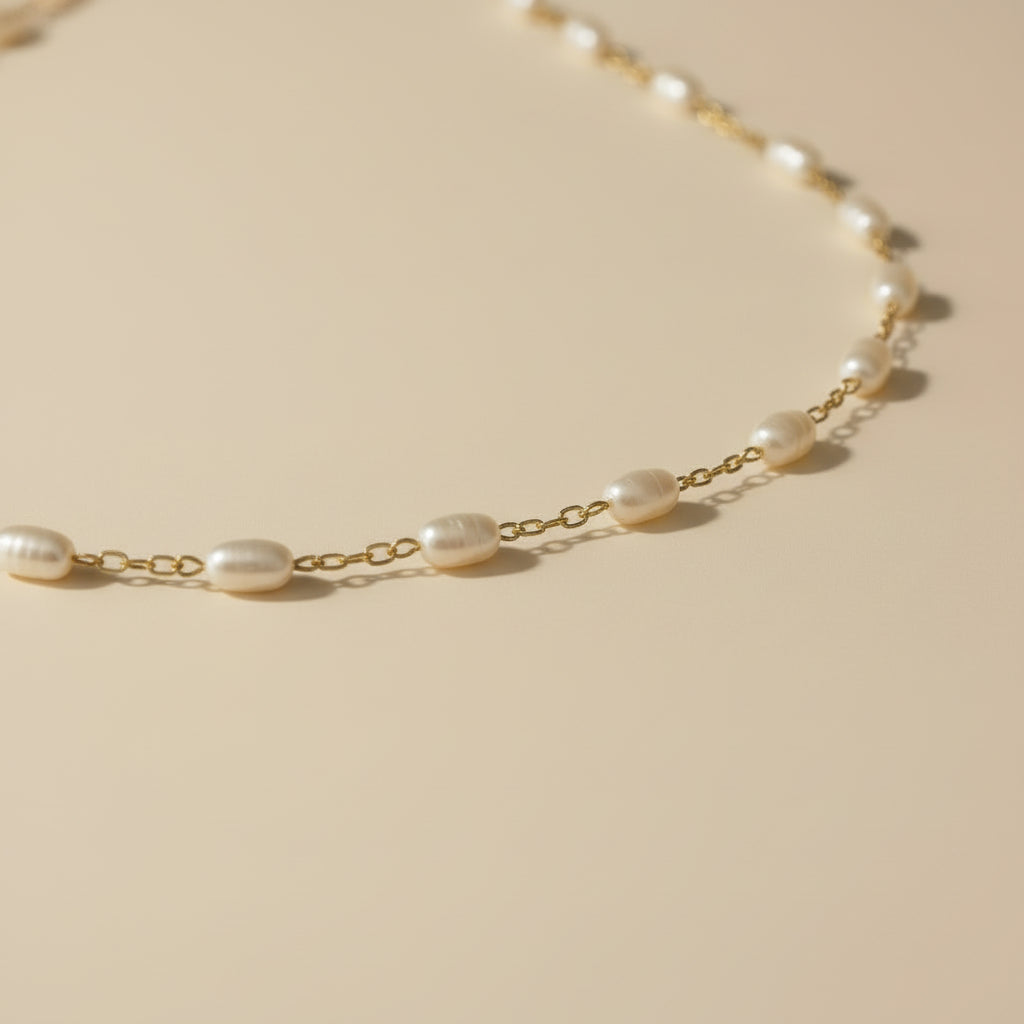 Pearl Necklace - Delicate Oval Pearl Choker with Extender Chain | Handcrafted Jewelry for Women