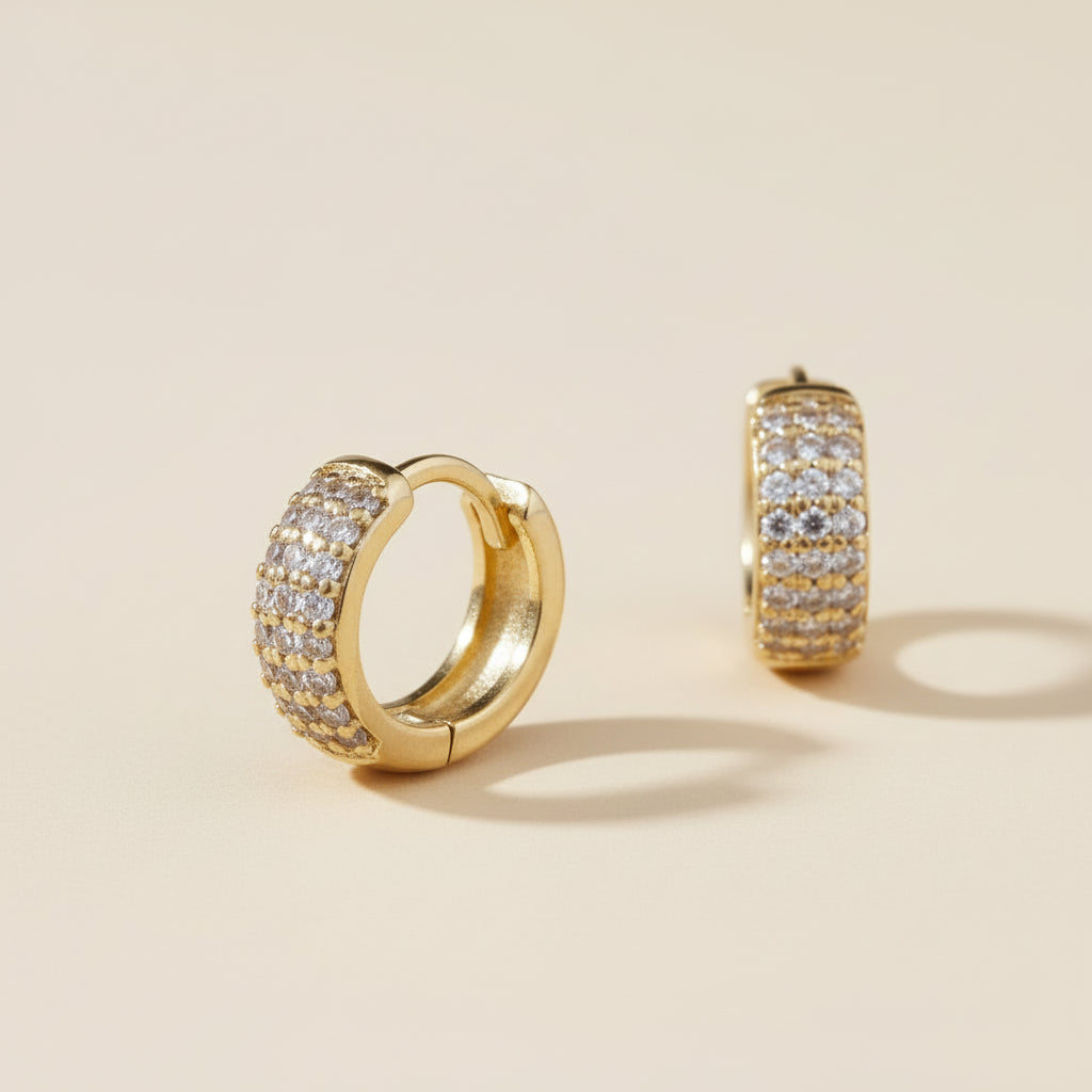 CZ Clicker Hoop Earrings for Women | 9.5mm Cubic Zirconia Huggie Hoops | Hypoallergenic Small Hoops