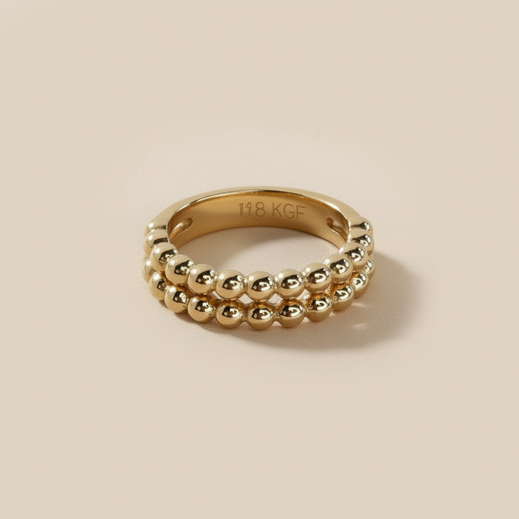 Double Beaded Band Ring - Handcrafted Statement Ring for Women
