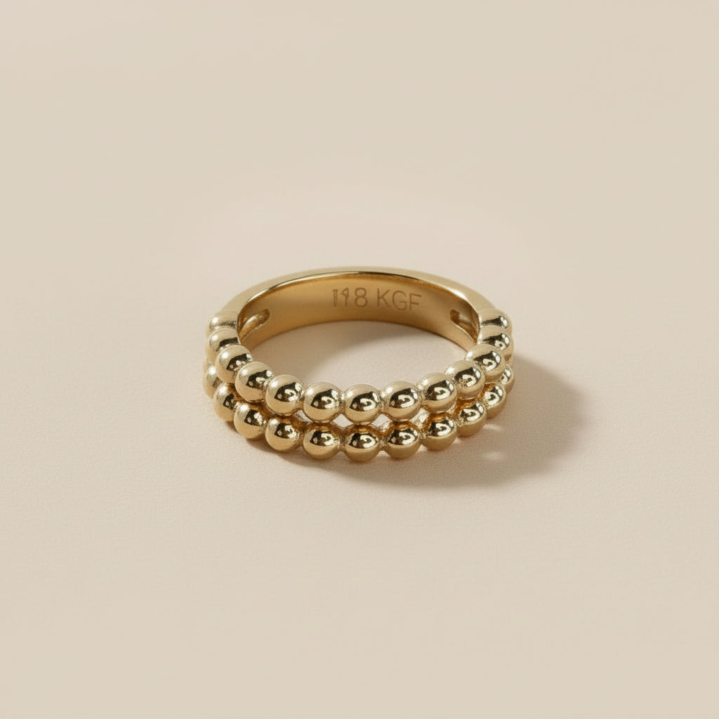Double Beaded Band Ring - Handcrafted Statement Ring for Women