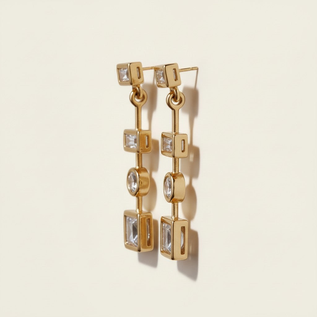 Geometric Dangle Earrings - Multi Shape CZ Stone Earrings for Women - Hypoallergenic Gold Earrings