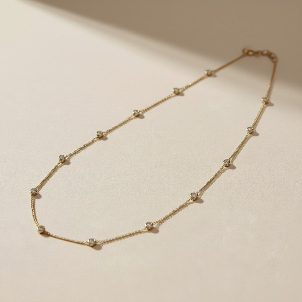 Bezel CZ Necklace - Minimalist Diamond Look Pendant for Women