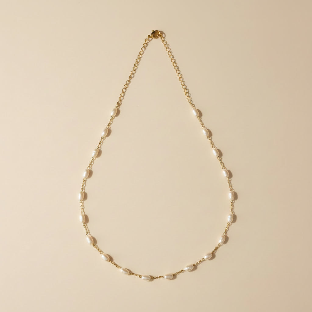 Pearl Necklace - Delicate Oval Pearl Choker with Extender Chain | Handcrafted Jewelry for Women