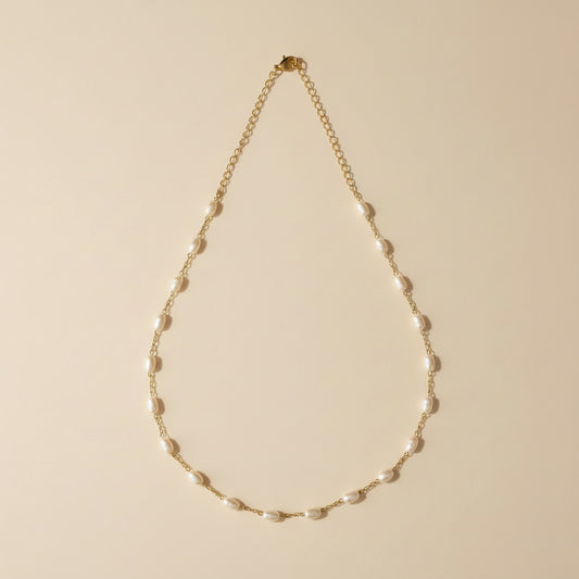 Pearl Necklace - Delicate Oval Pearl Choker with Extender Chain | Handcrafted Jewelry for Women