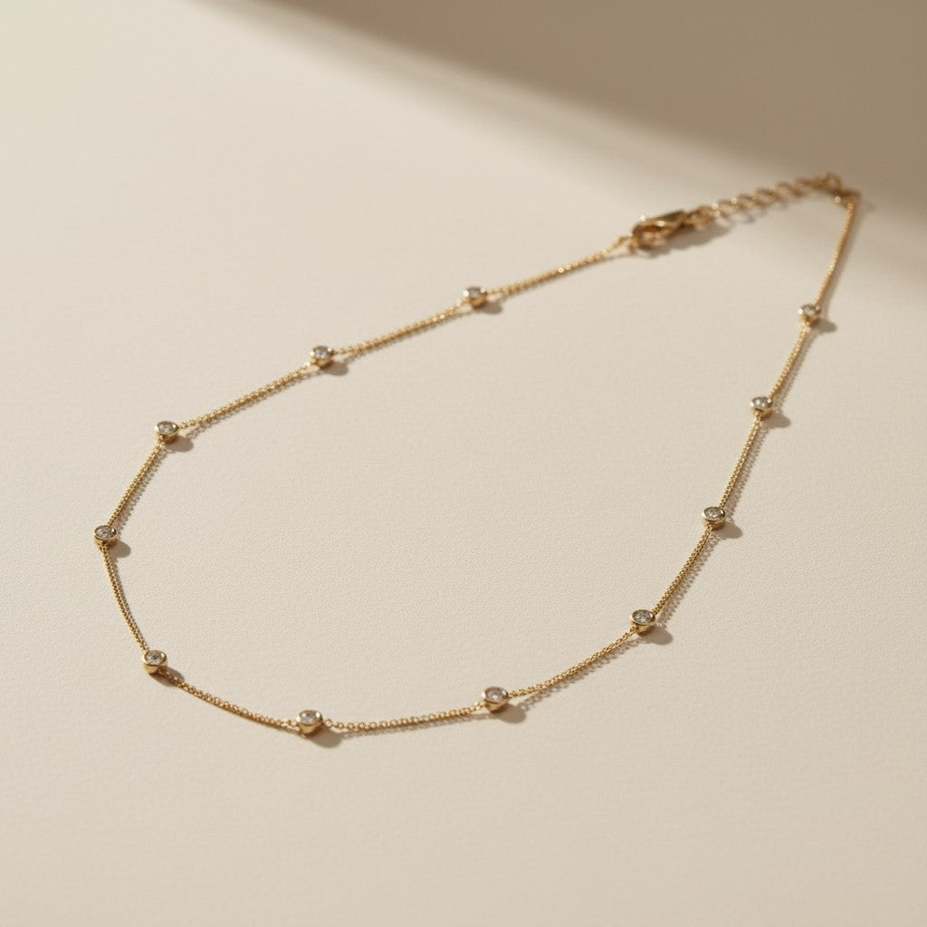 Bezel CZ Necklace - Minimalist Diamond Look Pendant for Women