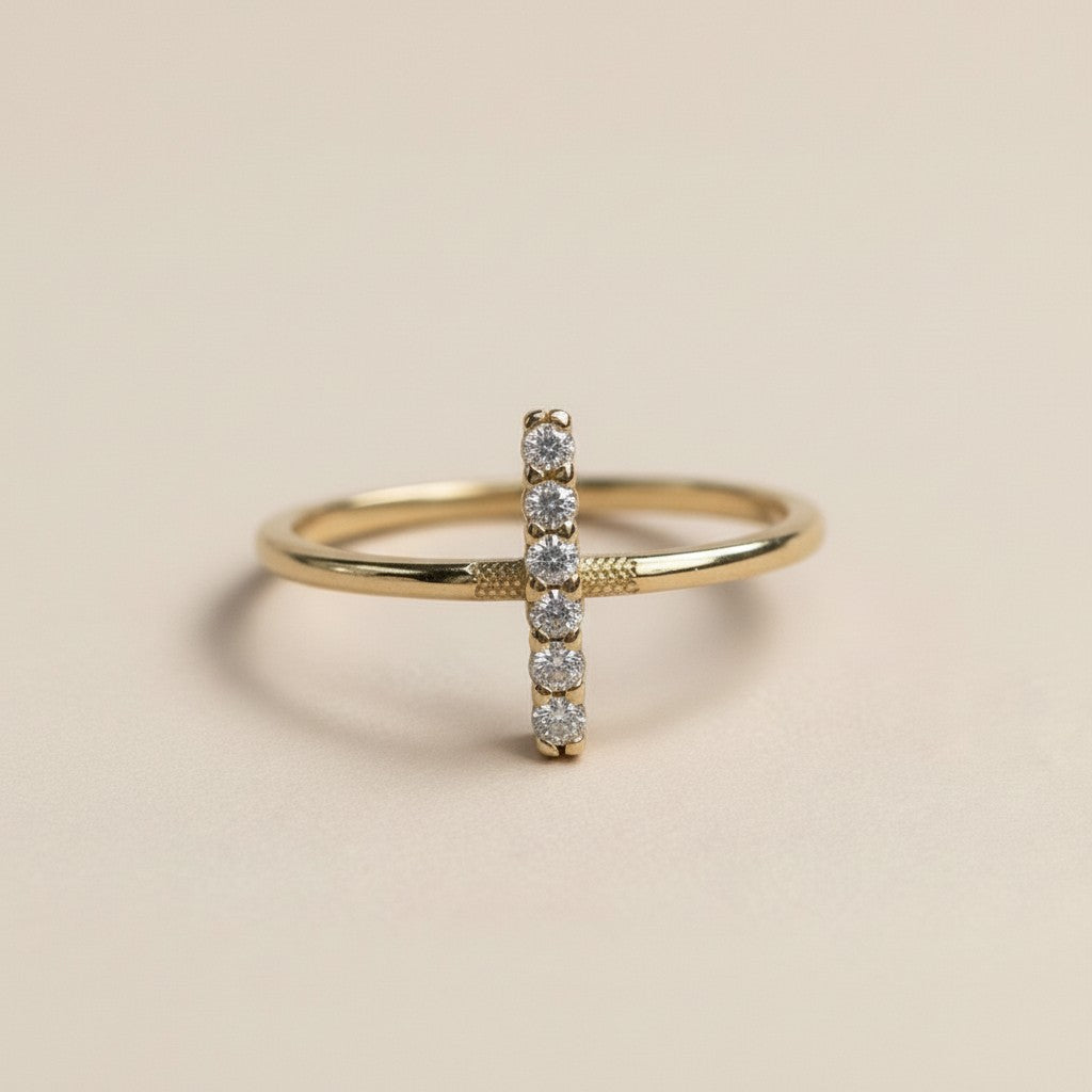 Mini Bar Ring for Women | Dainty CZ Crystal Ring | Minimalist Stackable Ring
