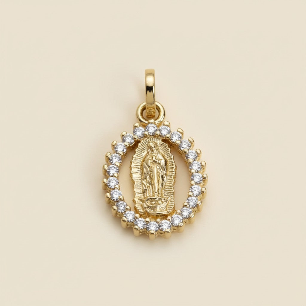 Lady of Guadalupe Pendant - Religious Jewelry with CZ