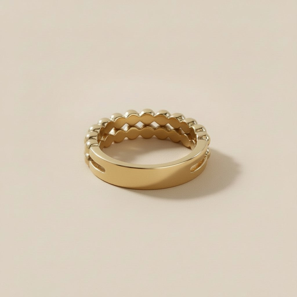 Double Beaded Band Ring - Handcrafted Statement Ring for Women
