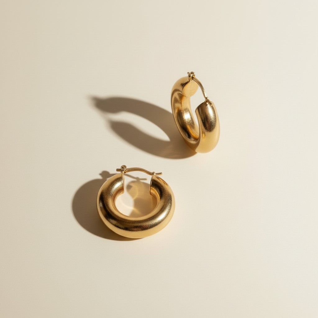 18k Gold Filled Fat Thick Small Hoop Earrings