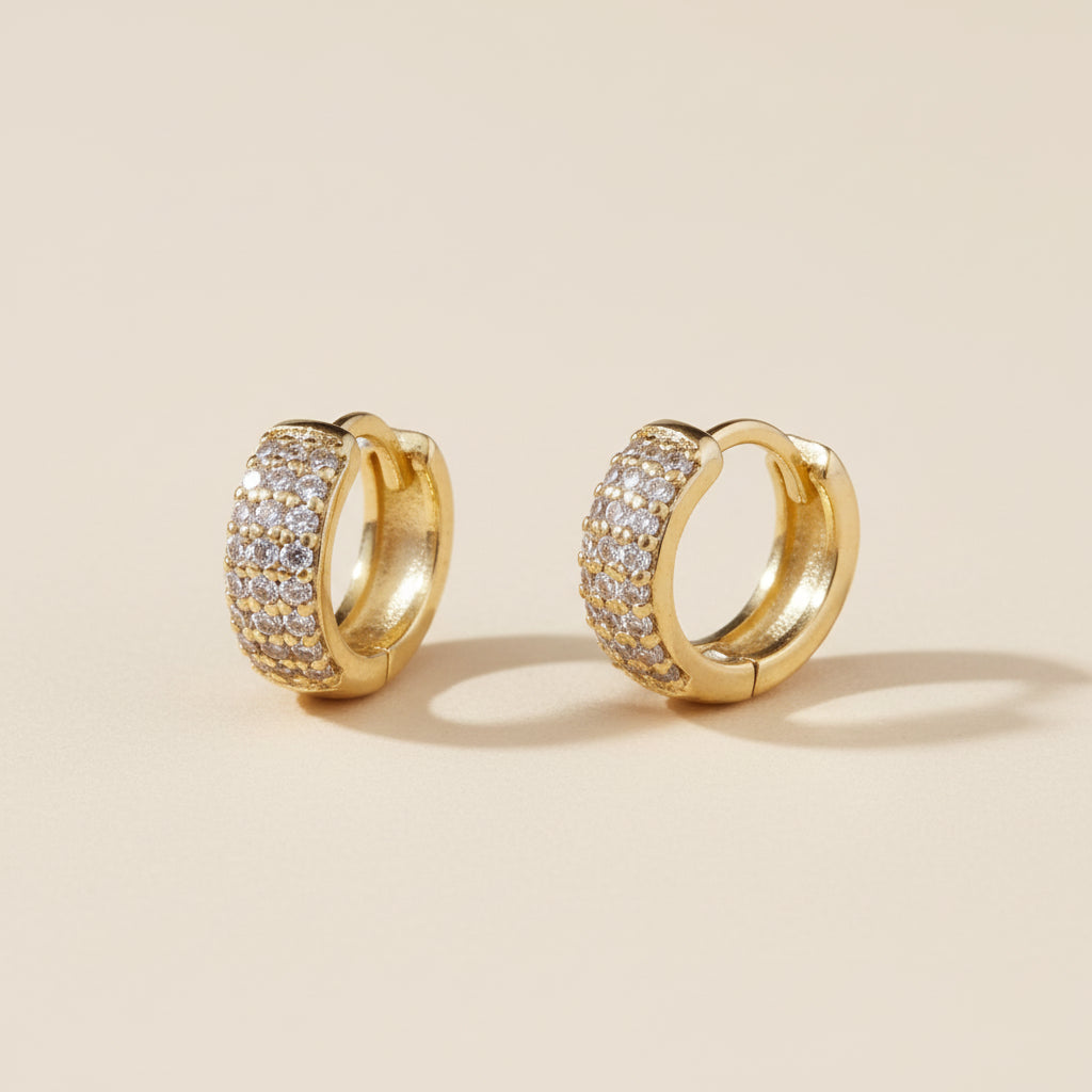 CZ Clicker Hoop Earrings for Women | 9.5mm Cubic Zirconia Huggie Hoops | Hypoallergenic Small Hoops