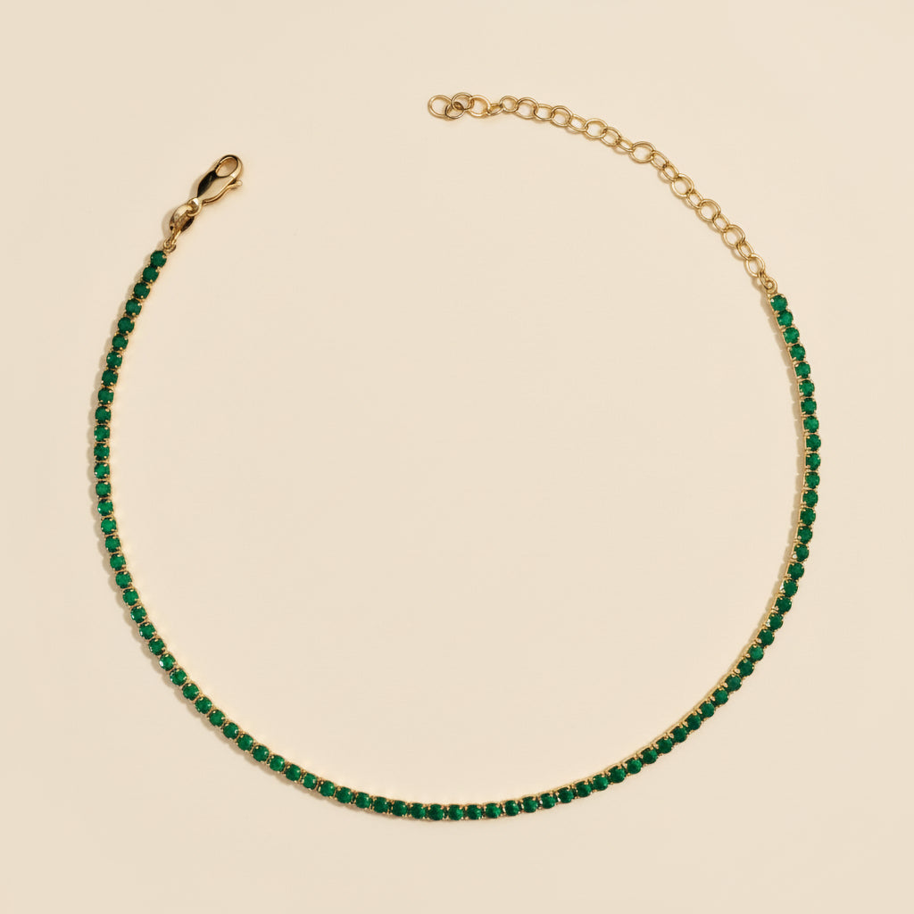 Emerald Green CZ Necklace - Adjustable Tennis Style Cubic Zirconia Chain
