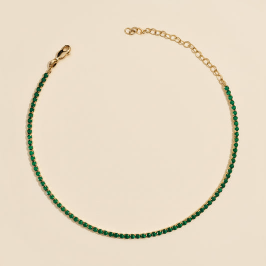 Emerald Green CZ Necklace - Adjustable Tennis Style Cubic Zirconia Chain