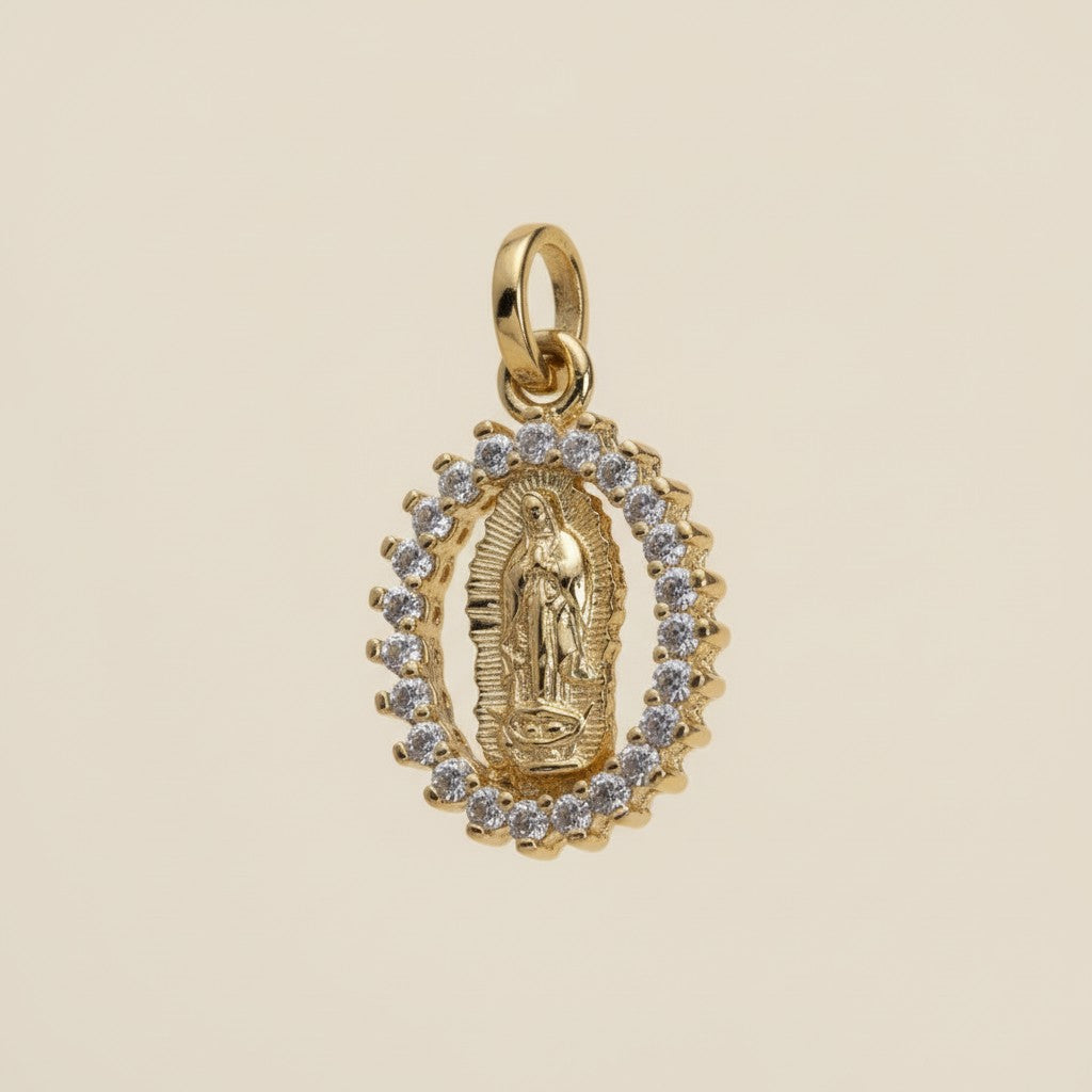 Lady of Guadalupe Pendant - Religious Jewelry with CZ