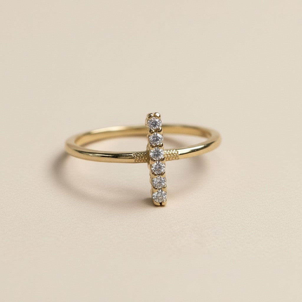 Mini Bar Ring for Women | Dainty CZ Crystal Ring | Minimalist Stackable Ring