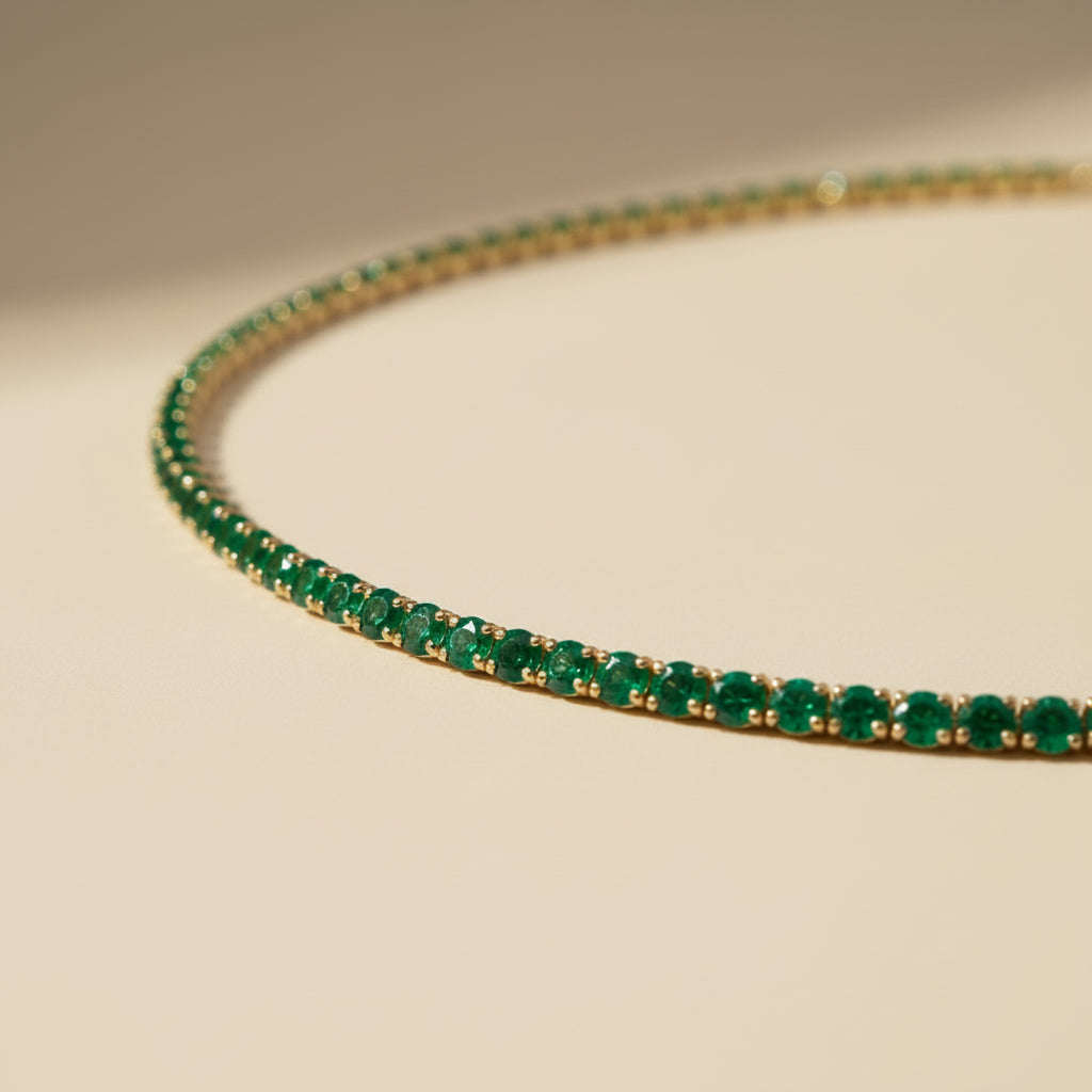 Emerald Green CZ Necklace - Adjustable Tennis Style Cubic Zirconia Chain