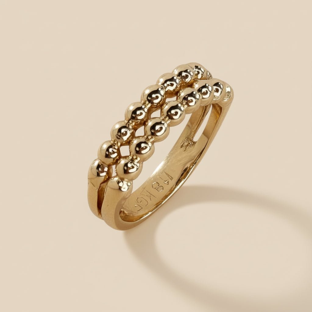 Double Beaded Band Ring - Handcrafted Statement Ring for Women