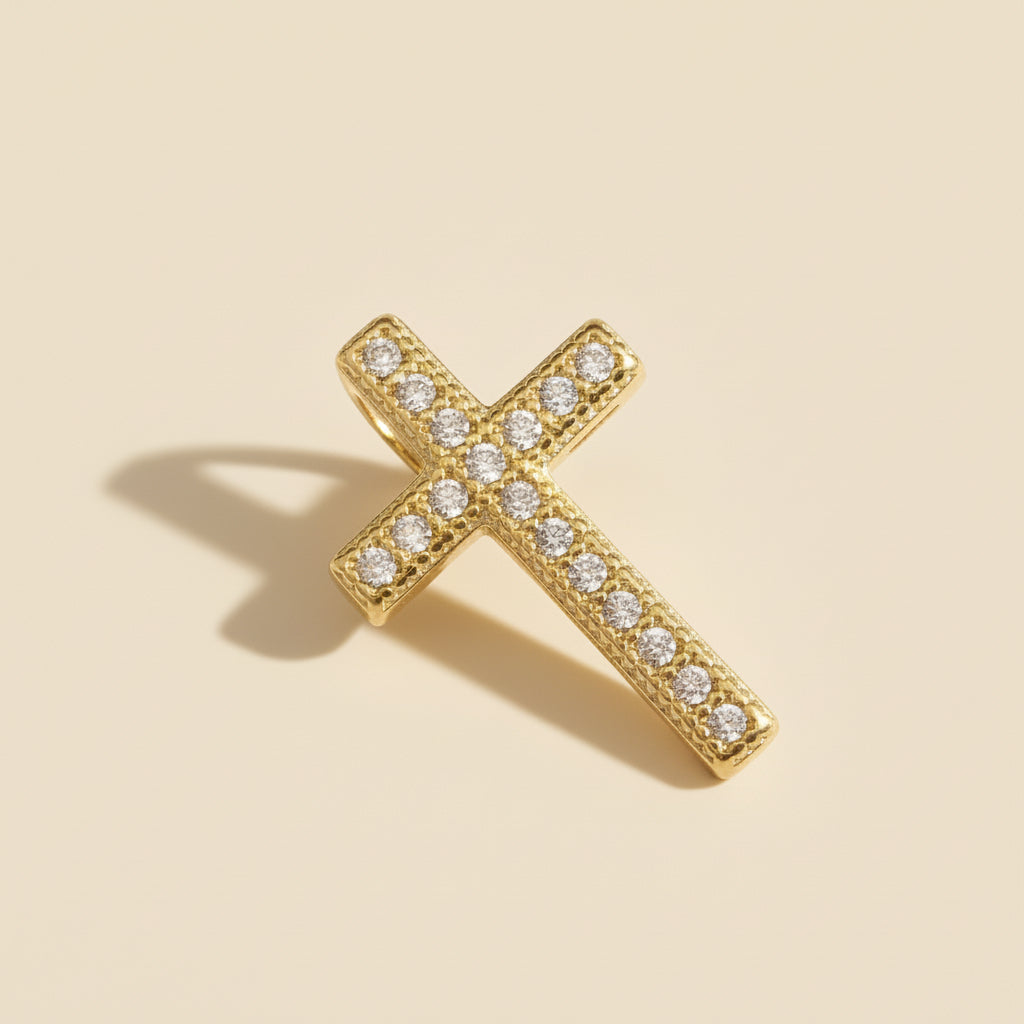 Delicate Gold Cross Pendant 18K Gold Filled - AAAAA CZ Cross Charm - Waterproof Christian Jewelry