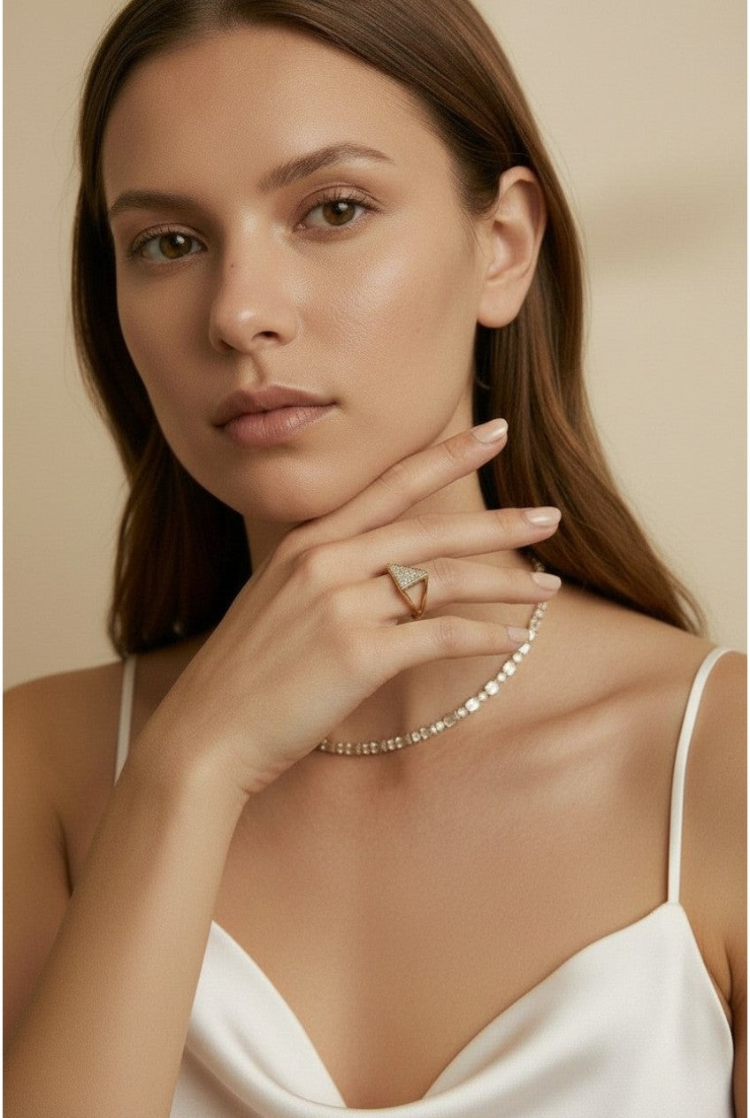 18k Gold Filled CZ Geometric Ring | Intricate Statement Style