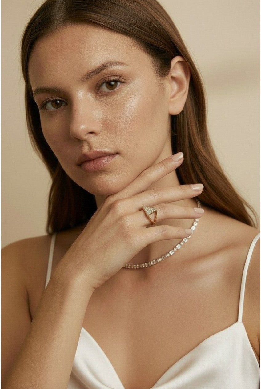 18k Gold Filled CZ Geometric Ring | Intricate Statement Style