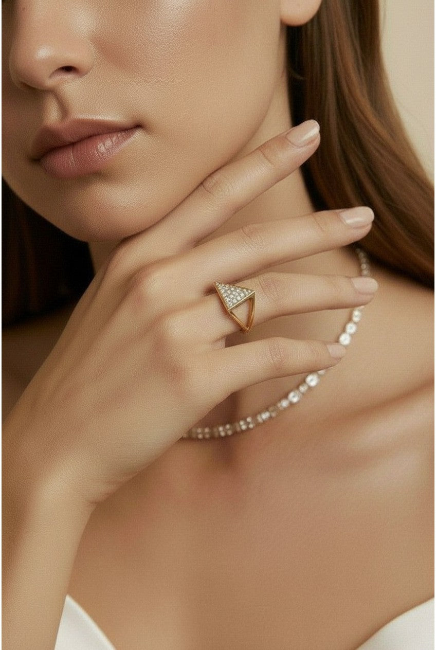 18k Gold Filled CZ Geometric Ring | Intricate Statement Style