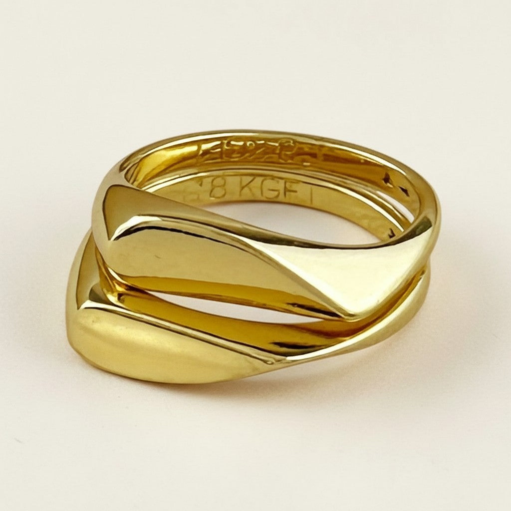 💛 18k Gold Filled Polished Heart Double Ring — Two Bands. One Heart. The Ring That Reveals Itself.