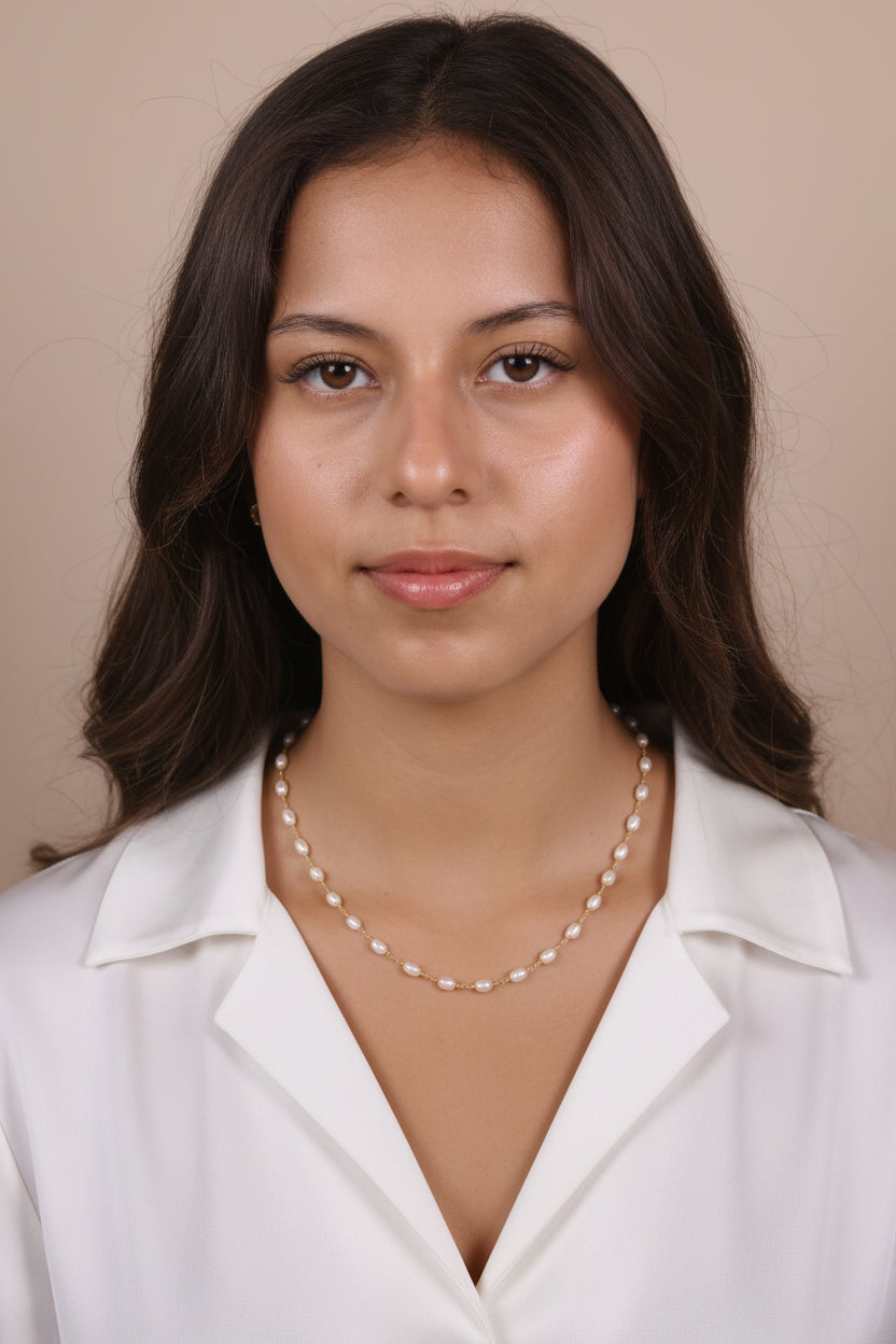 Pearl Necklace - Delicate Oval Pearl Choker with Extender Chain | Handcrafted Jewelry for Women