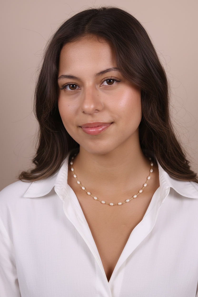 Pearl Necklace - Delicate Oval Pearl Choker with Extender Chain | Handcrafted Jewelry for Women