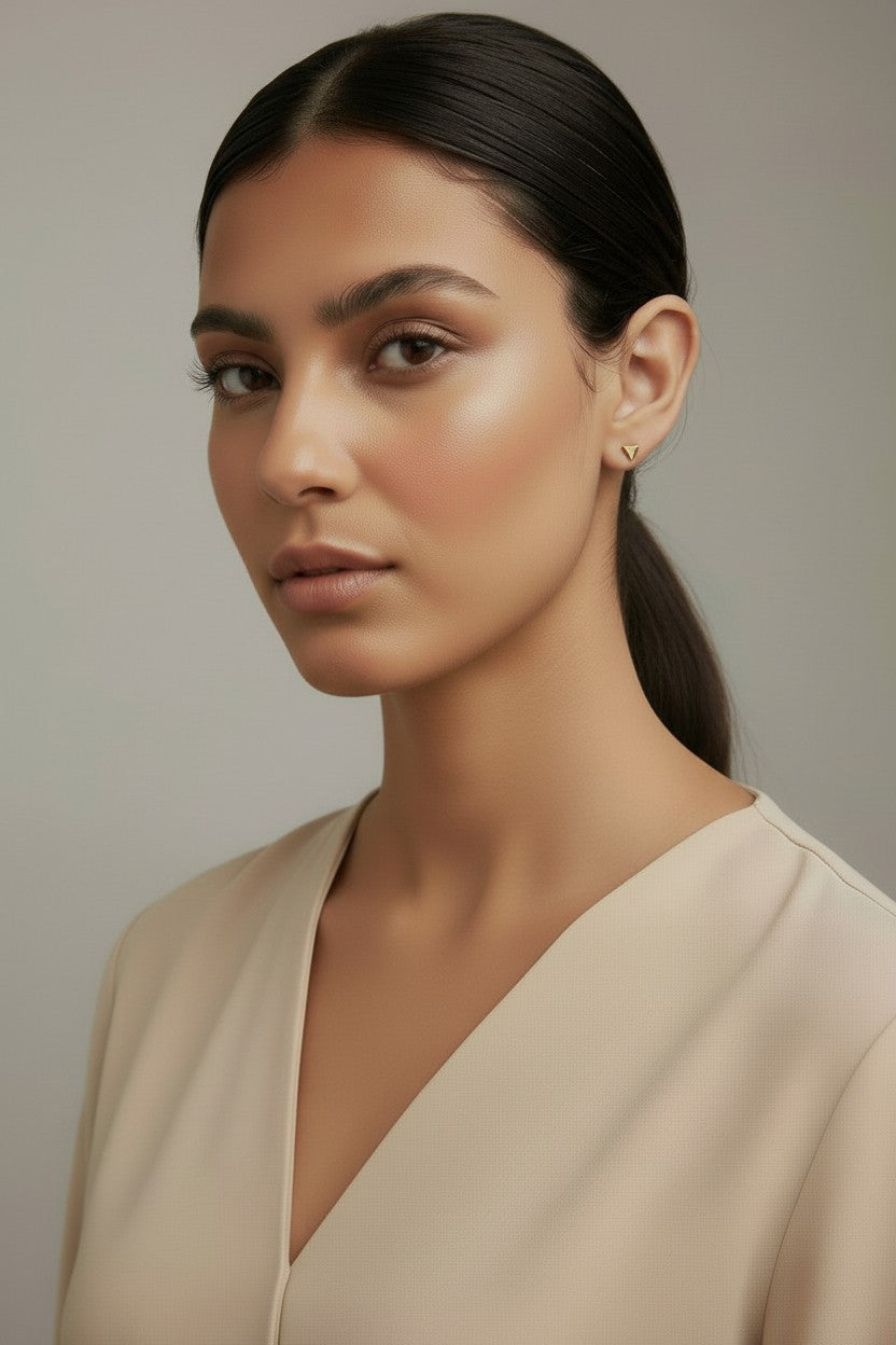 Mini Triangle Stackable Earrings for Women - Faceted Geometric Studs