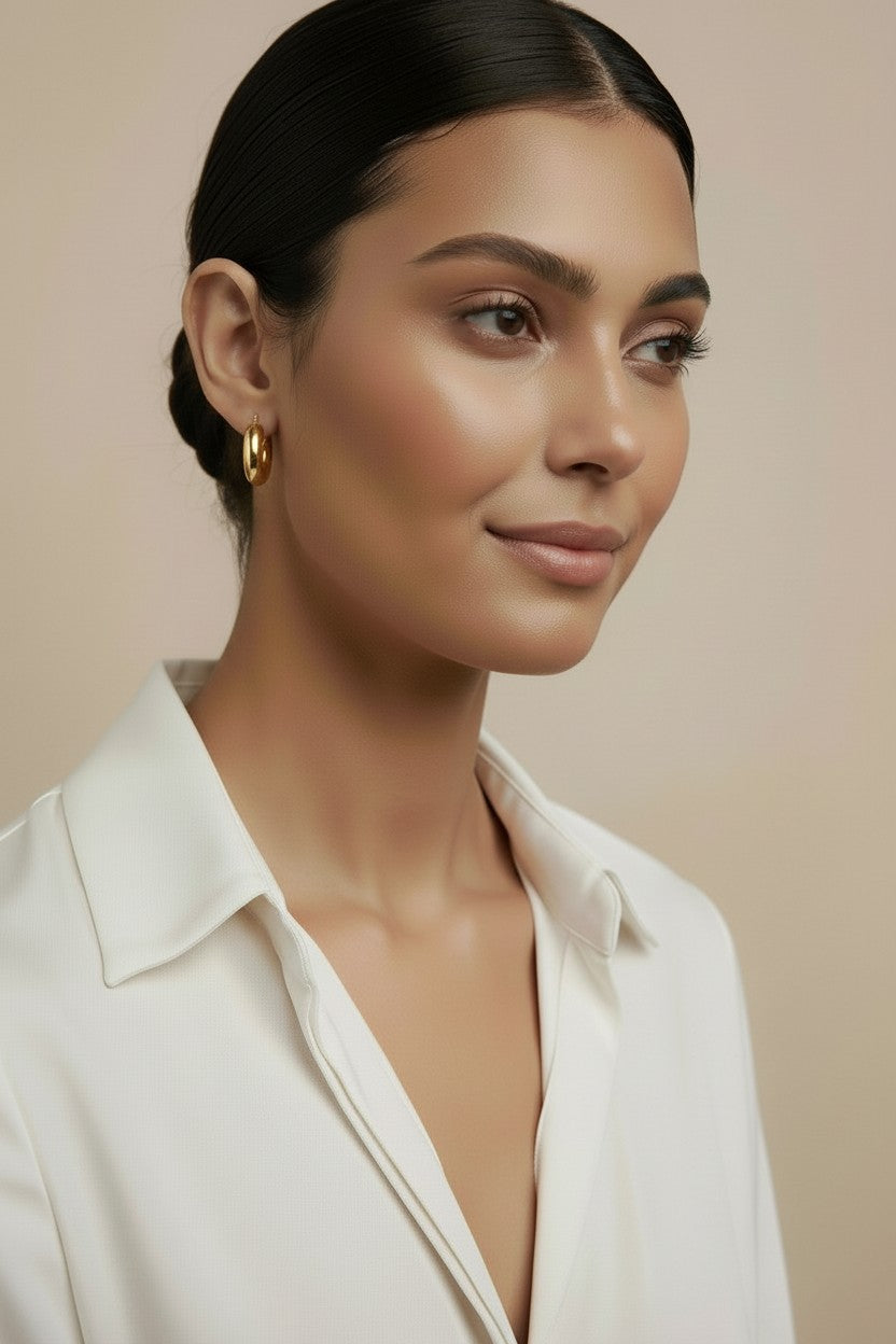 18k Gold Filled Fat Thick Small Hoop Earrings