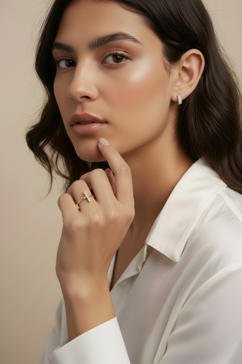 Mini Bar Ring for Women | Dainty CZ Crystal Ring | Minimalist Stackable Ring