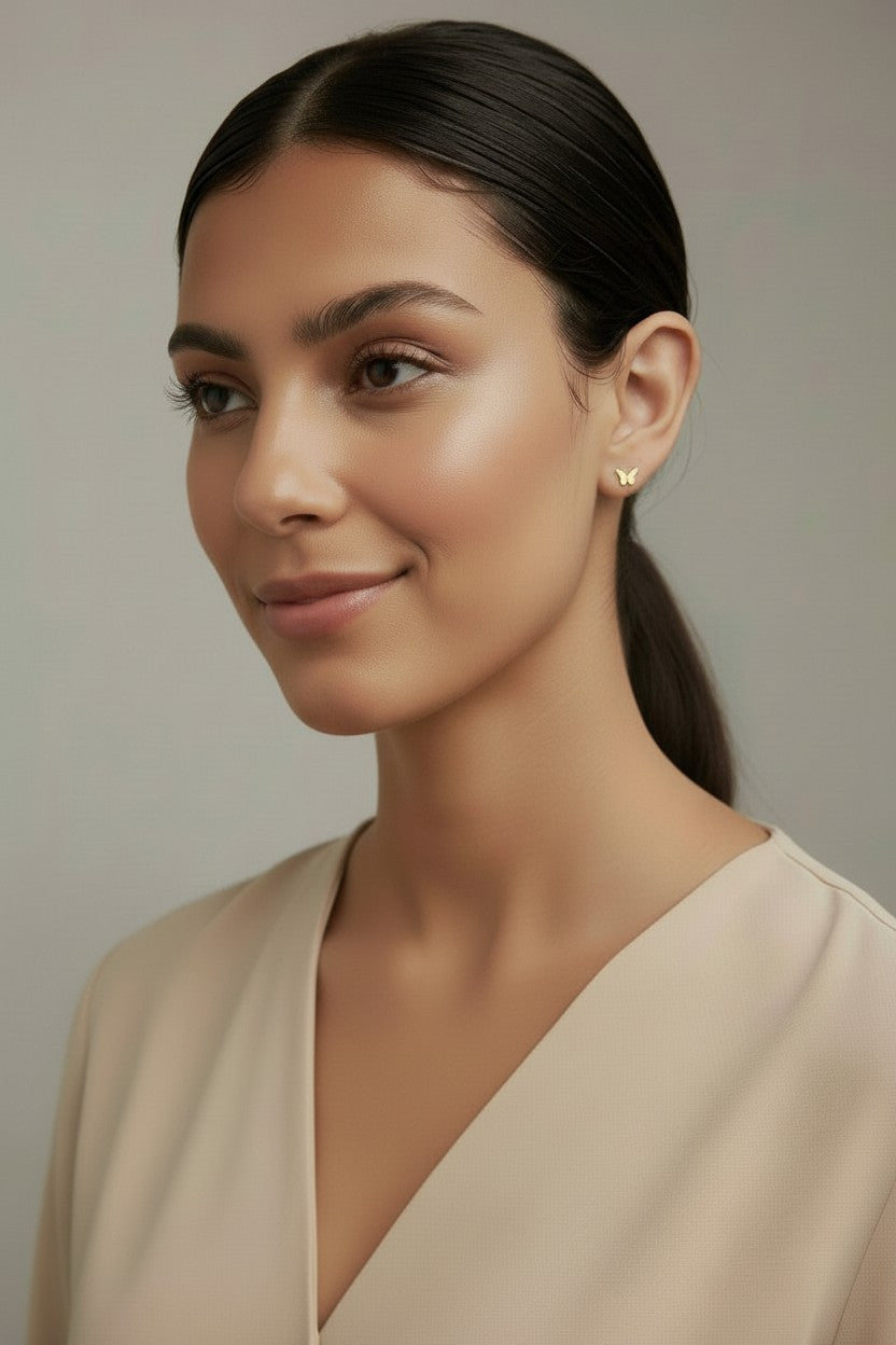 Mini Butterfly Stud Earrings - Dainty Sparkle Earrings for Women