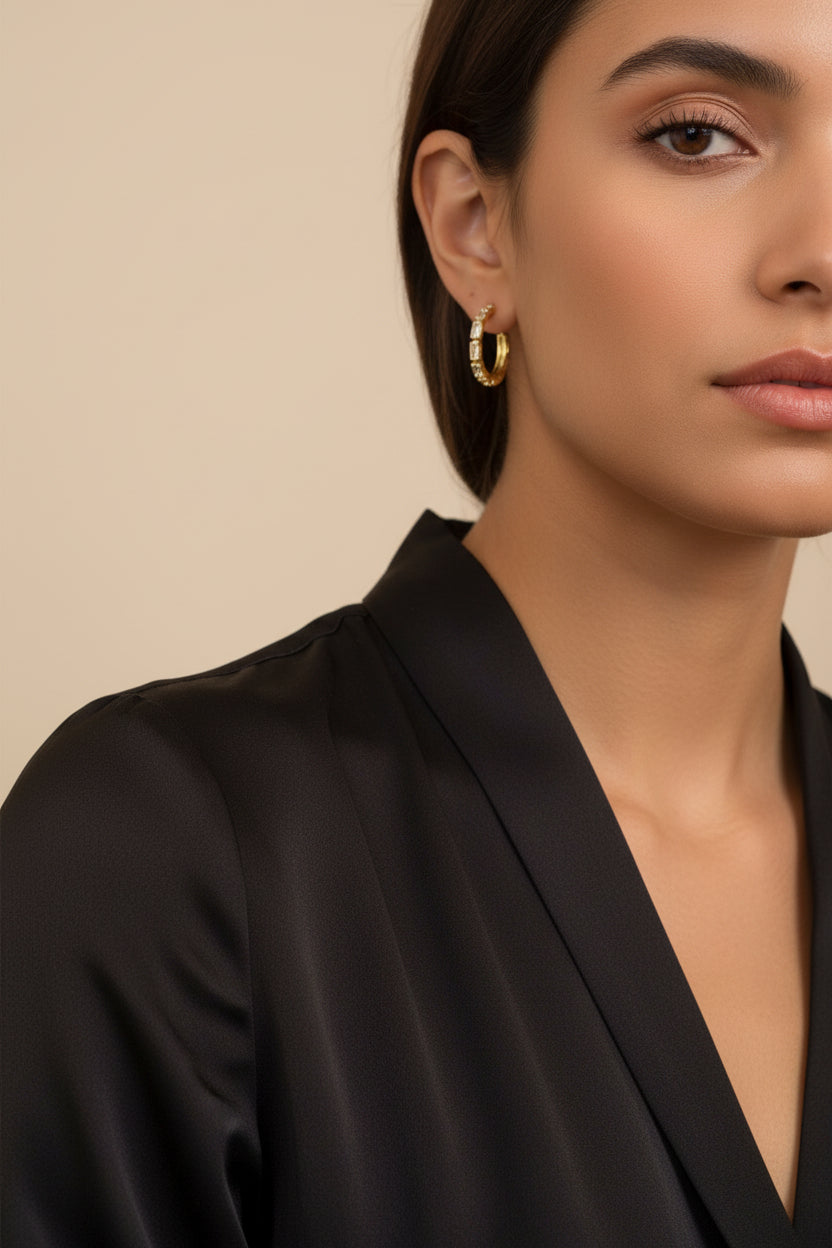 Baguette CZ Hoop Earrings - Luxury Statement Hoops for Women